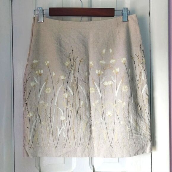 Tailor B. Moss Wildflower Print Embroidered Linen Pencil Skirt Sz 8 - Picture 4 of 7